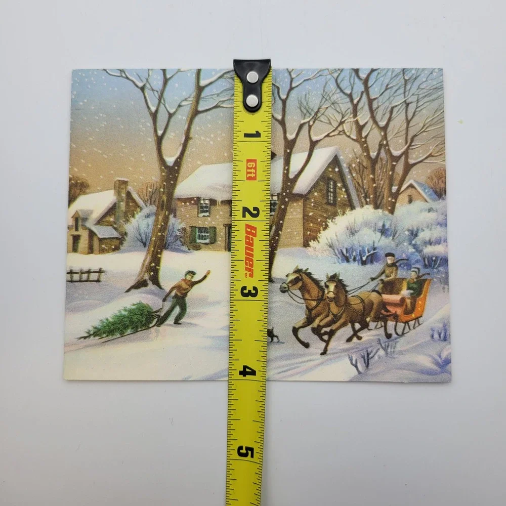 Vintage Gibson Christmas Card Horse Sleigh Tree Scene‎ Signed Holiday